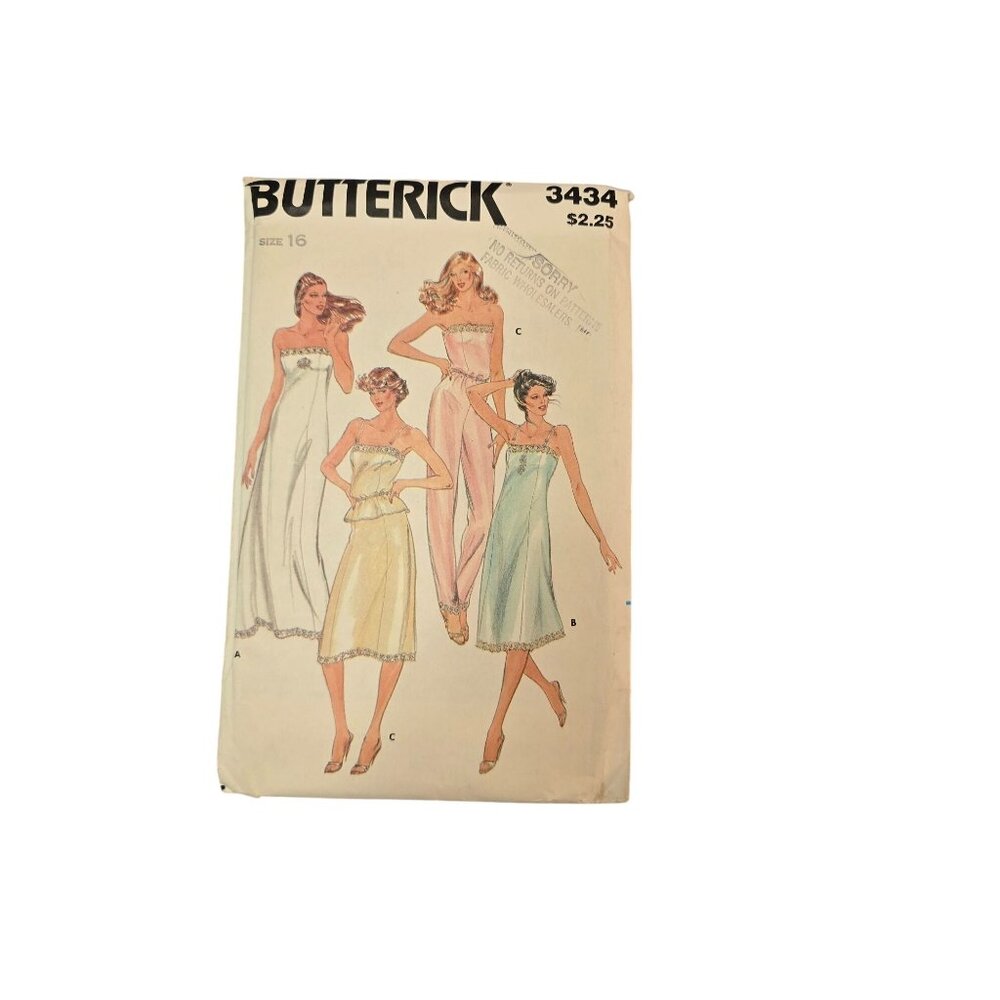Butterick 3434 Womens Size 16 Misses Lingerie Nightgown & Pajamas 7 Pieces